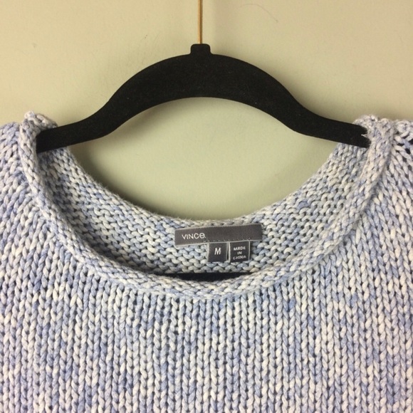 Vince Rolled Crew Neck Marled Blue Cotton Pullover Sweater Size Medium - Picture 4 of 8